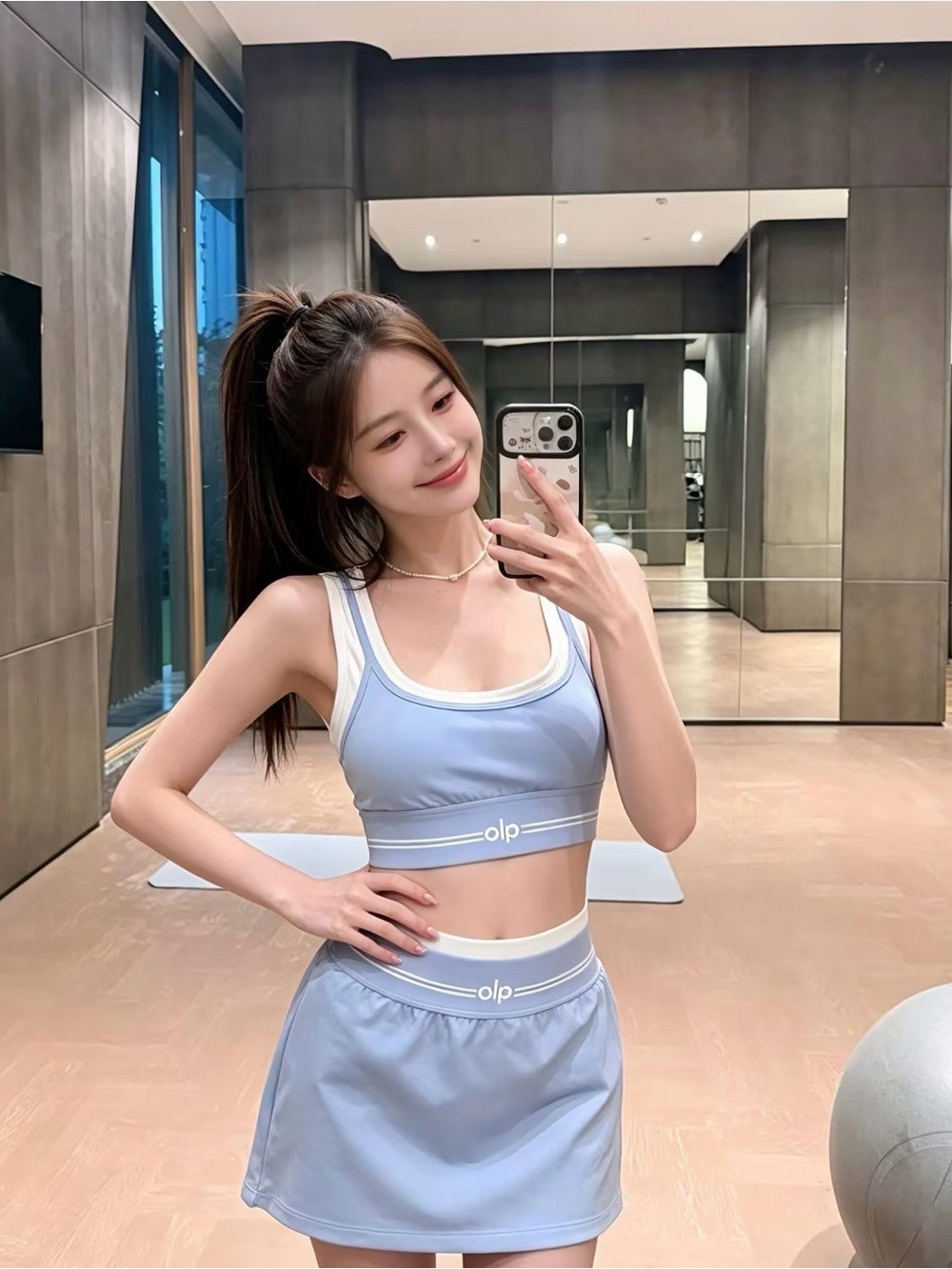 ALO Yoga Powder Blue Crop Tank & Skort Set
